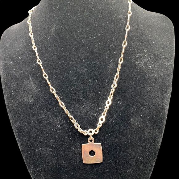 HAN 925 stamped unique open chain modern necklace with drop square pendant - Picture 1 of 11